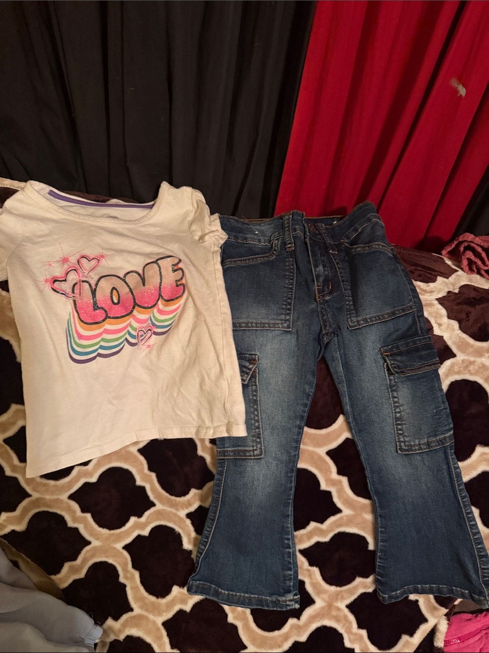 Girls White 'LOVE' Graphic Tee with Rainbow Print